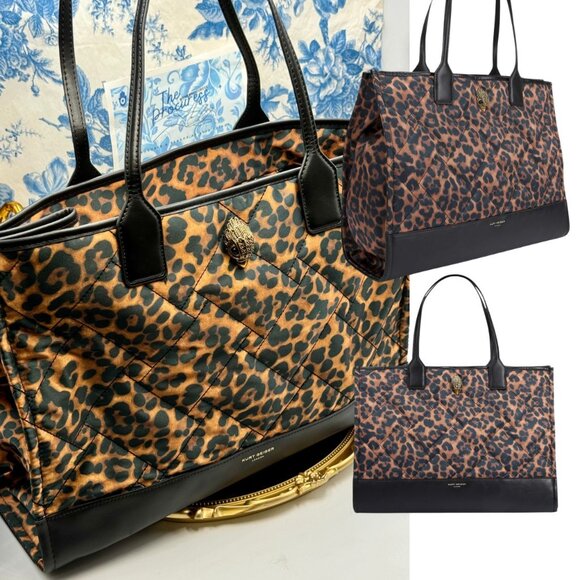 🆕 KURT GEIGER LONDON 🧿 NWOT L Recycled Drench Shopper Tote Bag, Leopard & Gold